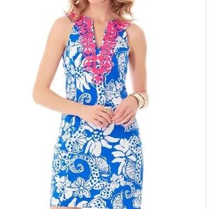 Lilly Pulitzer Augusta Shift Dress Deep Sea Blue Sea Horse Print